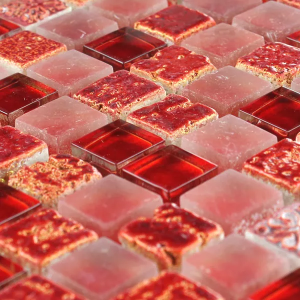Mosaikfliesen Escimo Glas Naturstein Mix Rot