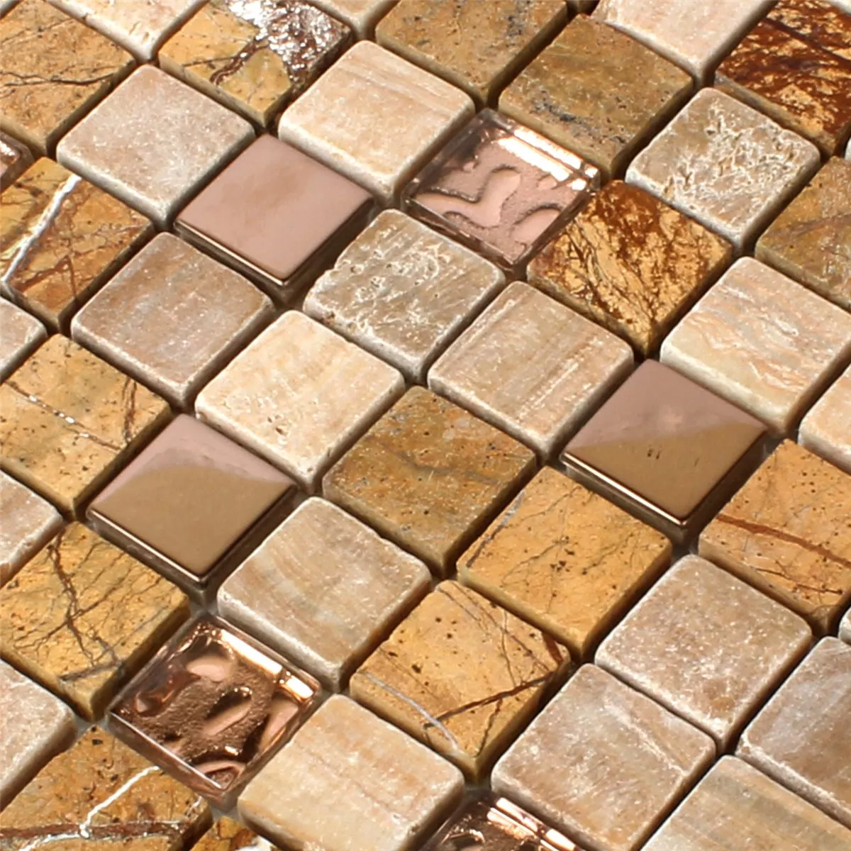 Mosaikfliesen Glas Naturstein Edelstahl Braun Mix