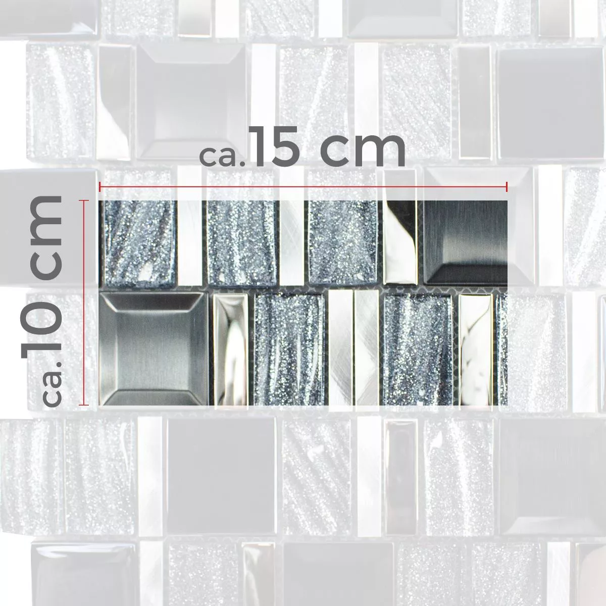 Muster von Glas Aluminium Mosaik LaCrosse Schwarz Grau Silber