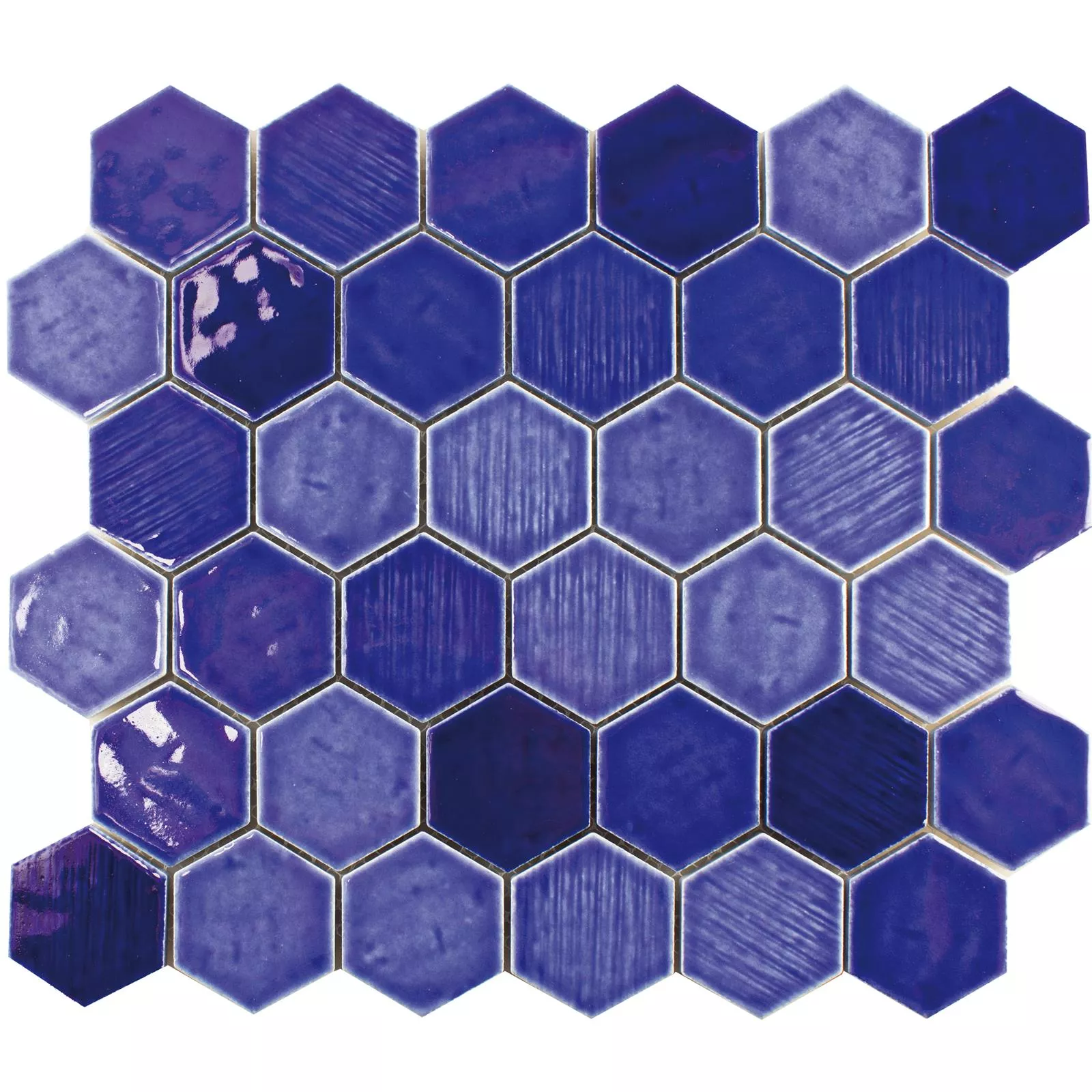 Muster von Keramik Mosaikfliese Roseburg Hexagon Glänzend Blau