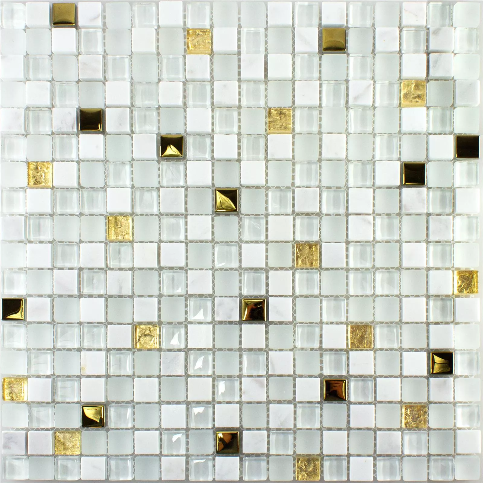 Glas Naturstein Mosaikfliese Maryot Weiss Gold