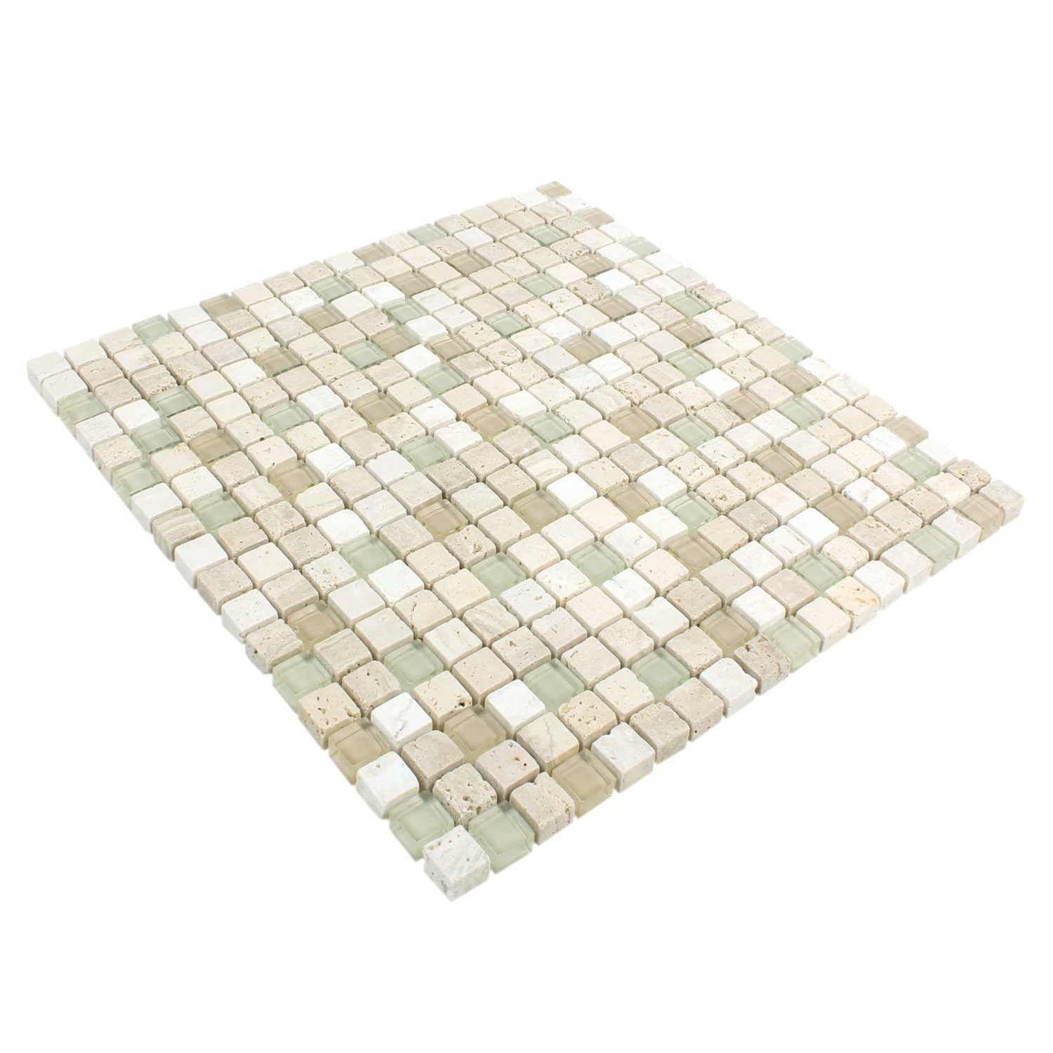 Mosaikfliesen Milos Glas Naturstein Mix Beige Quadrat