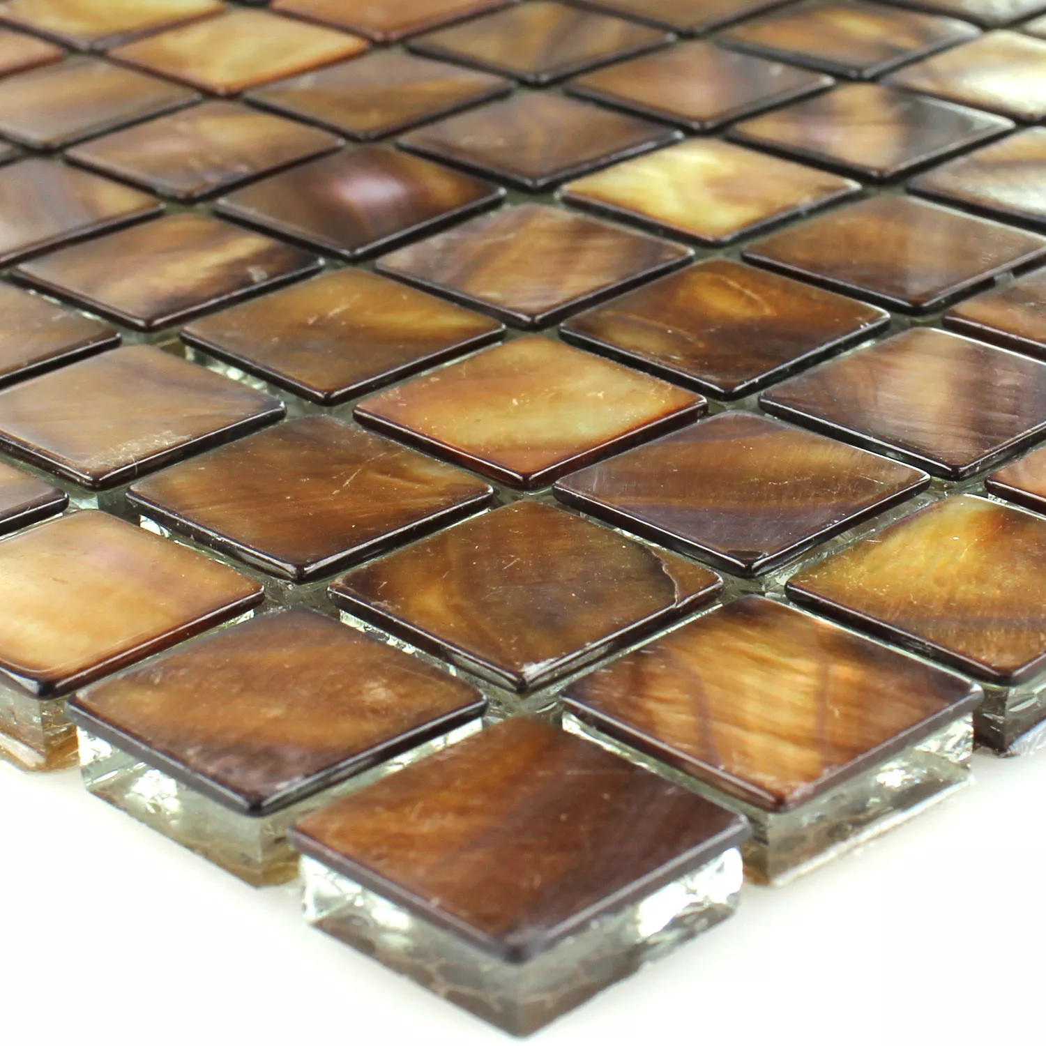 Mosaikfliesen Glas Perlmutt Effekt Braun Gold 23x23x8mm