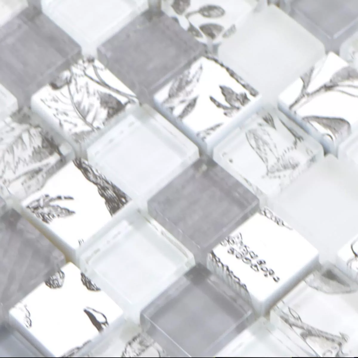Muster von Glasmosaik Fliesen Cornelia Retrooptik Weiß Grau