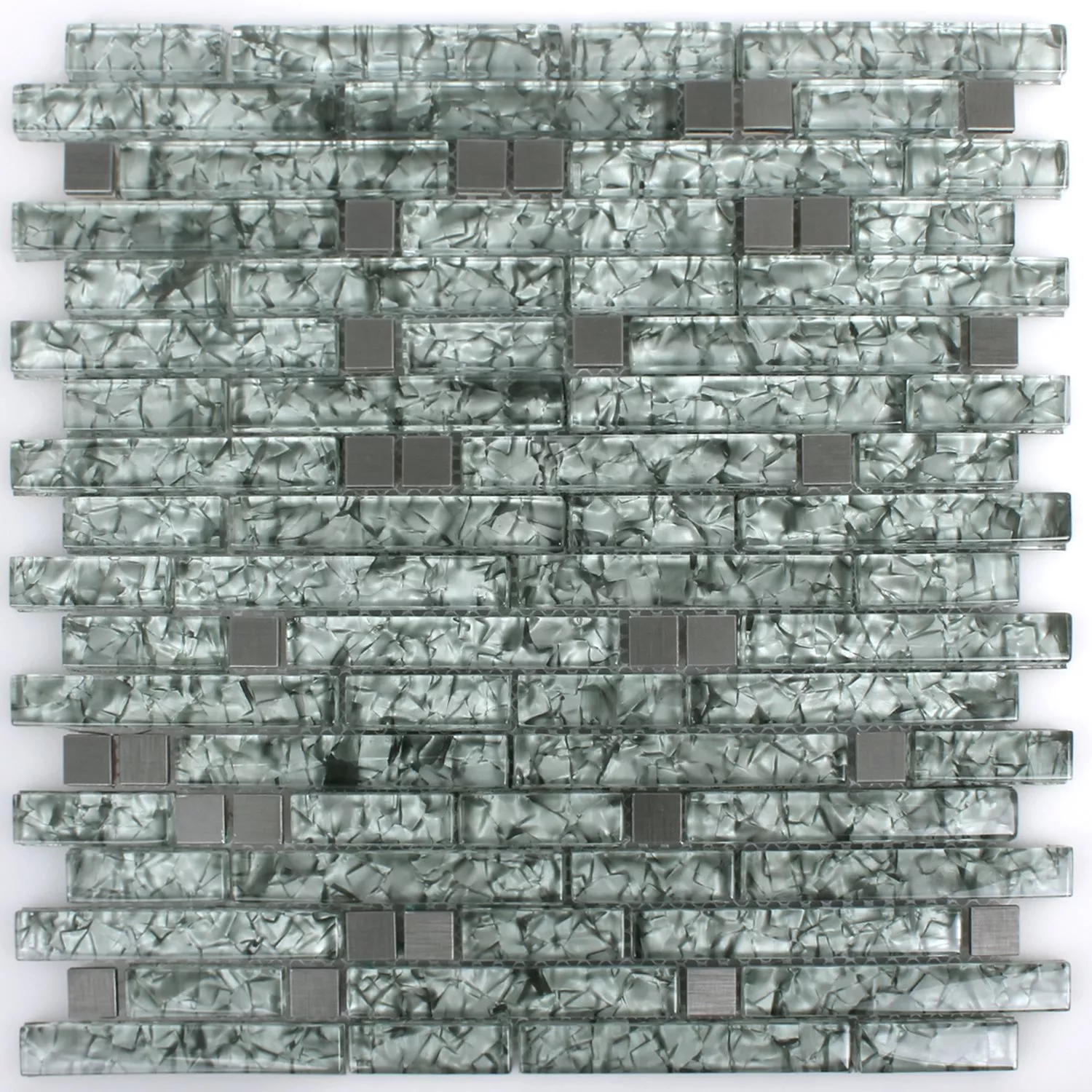 Muster von Mosaikfliesen Zaide Edelstahl Glas Mix Grau