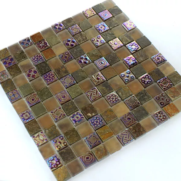 Muster von Mosaikfliesen Glas Kalkstein Marmor Phoenix Braun