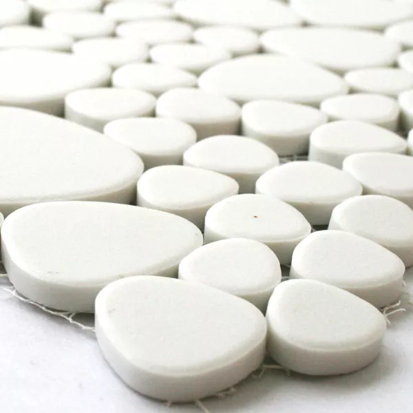 Keramikmosaik Fliesen Flusskiesel Optik Moorland Weiß Glänzend Keramikmosaik Fliesen Flusskiesel Optik Moorland Weiß Glänzend