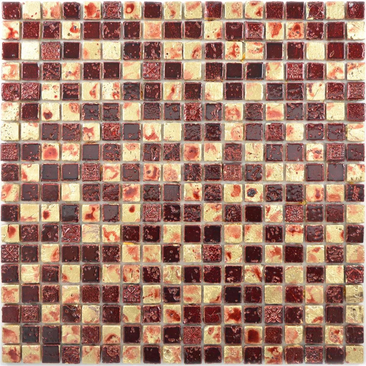 Muster von Naturstein Resin Mosaikfliesen Lucky Gold Rot