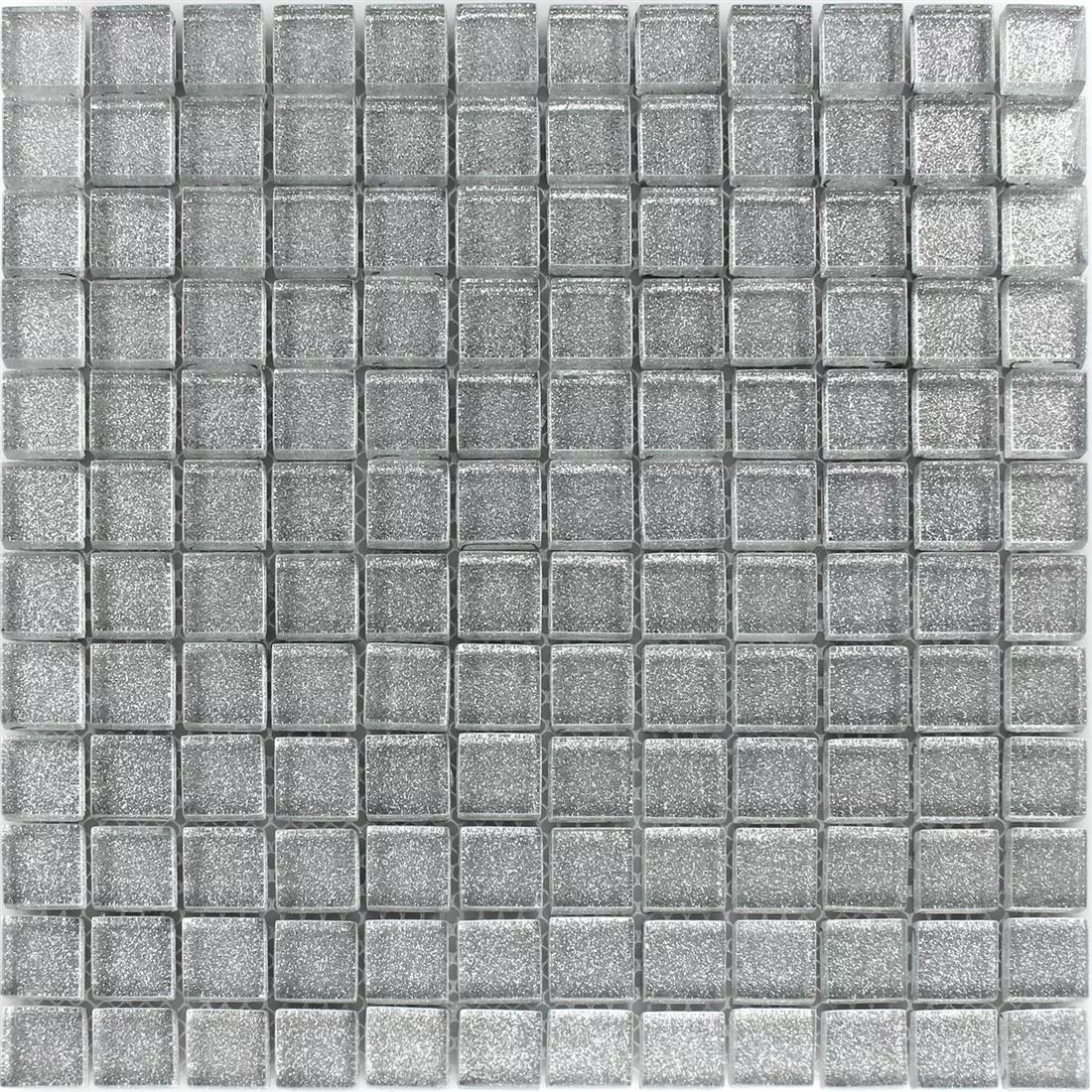 Mosaikfliesen Glas Silber Glitzer 23x23x8mm