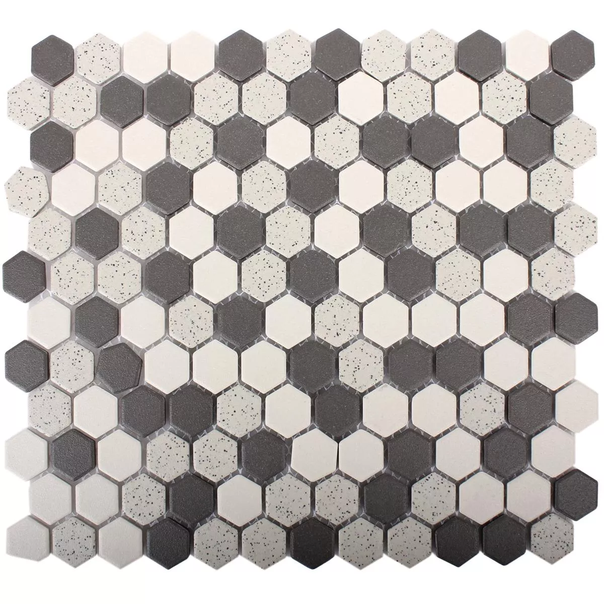 Keramik Mosaikfliesen Monforte Hexagon Schwarz Grau