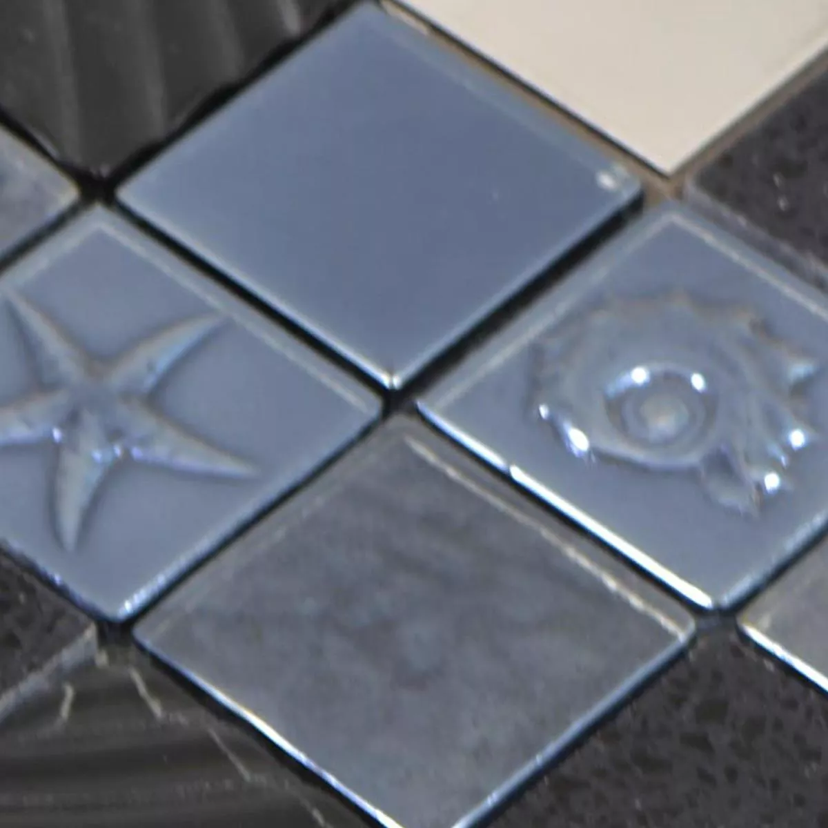 Muster von Glas Edelstahl Naturstein Mosaikfliesen Emporia Schwarz Silber