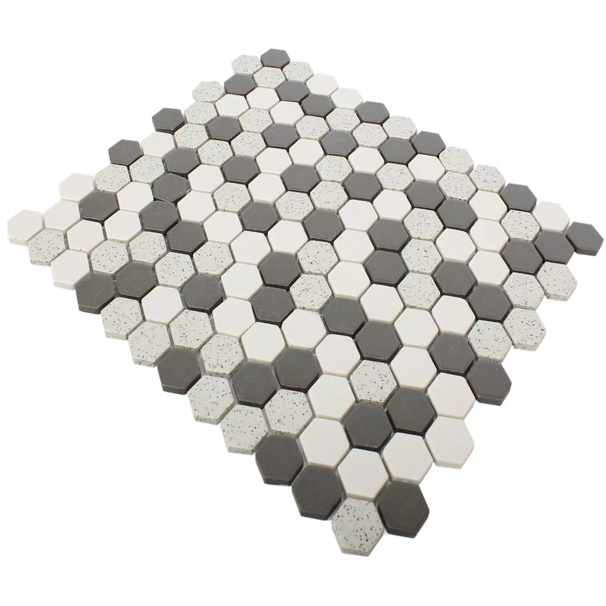 Muster von Keramik Mosaikfliesen Monforte Hexagon Schwarz Grau