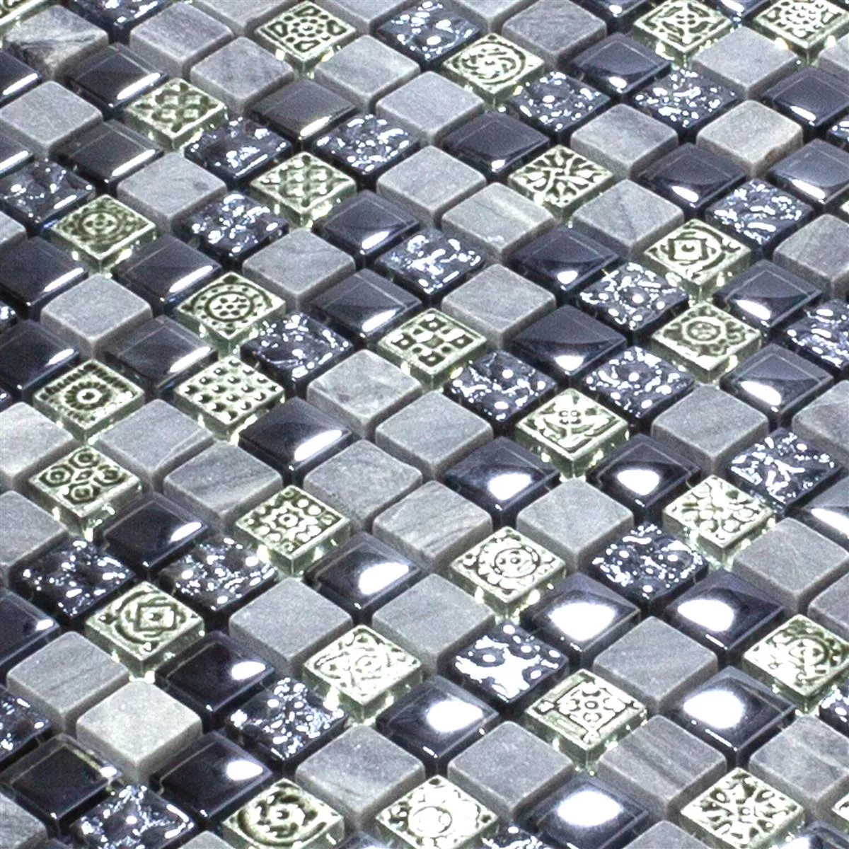 Glas Marmor Mosaikfliesen Champion Schwarz Grau Mix