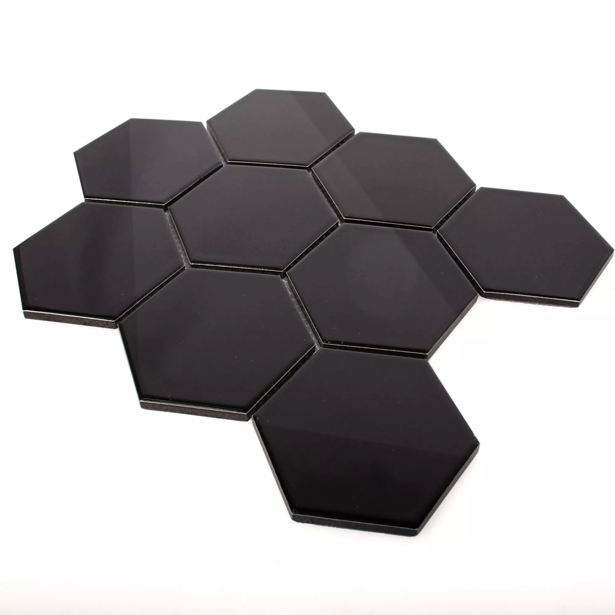 Muster von Keramik Mosaikfliesen Hexagon Salamanca Schwarz Glänzend H95