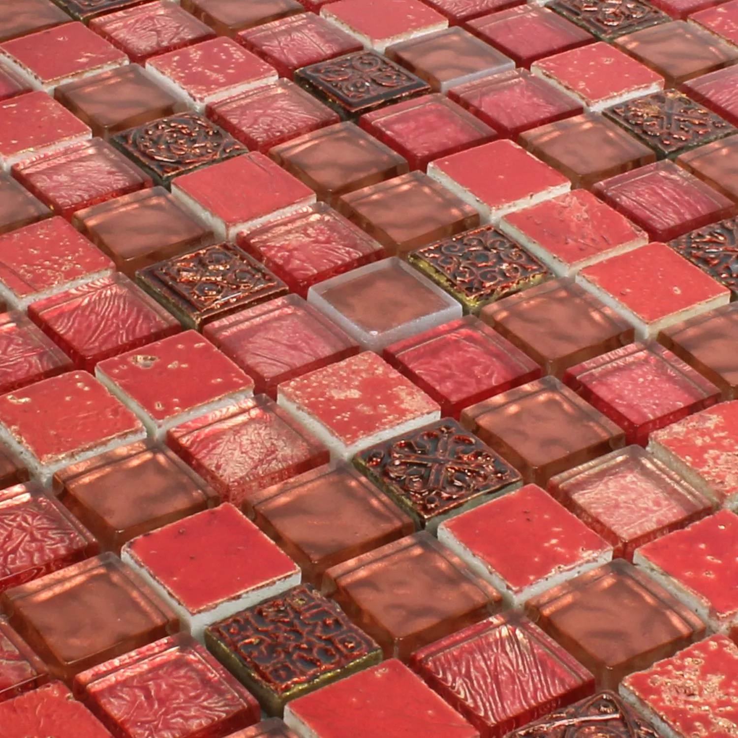 Muster von Mosaikfliesen Glas Naturstein Maya Red