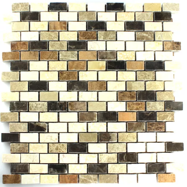 Mosaikfliesen Marmor Braun Beige Poliert 15x30x7mm